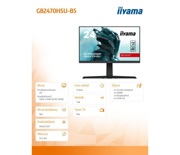 Monitor iiyama G-Master GB2470HSU-B5 Red Eagle - Pivot - 1142195 - zdjęcie 9
